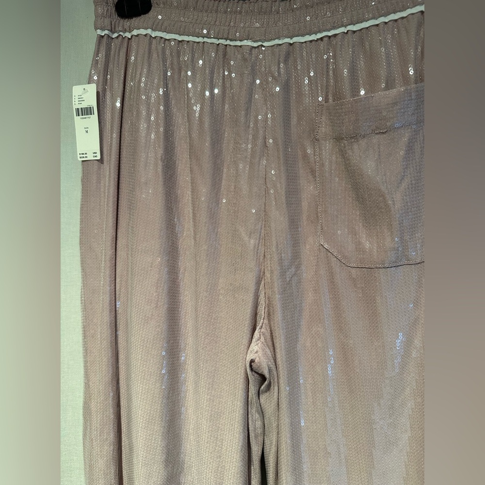 NWT Anthropologie Maeve Blush Sequin Joggers with White Stripe M - Picture 6 of 13